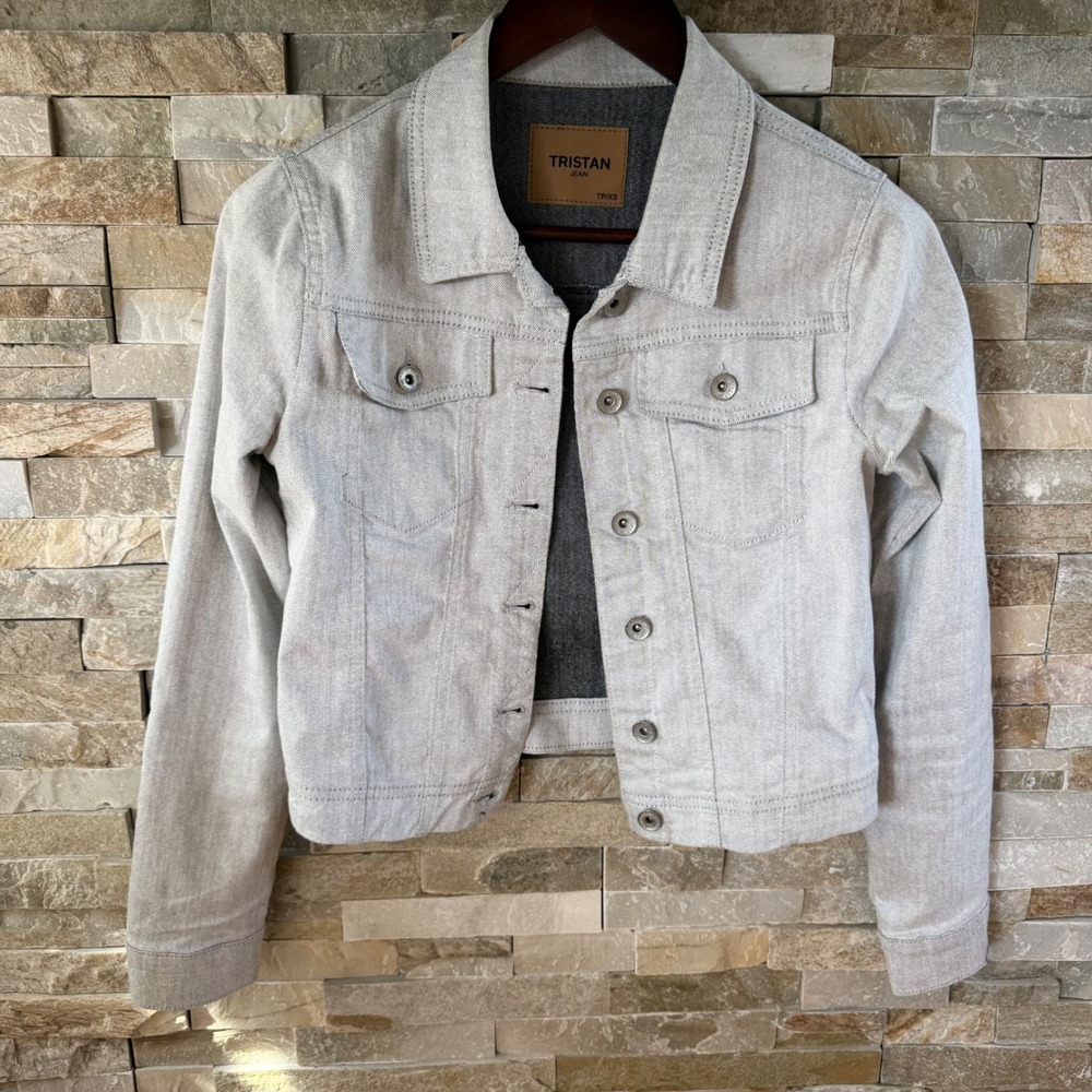 Tristan Jean Womens XS Light Wash Grey Denim Jacket Stretch Trucker Pockets